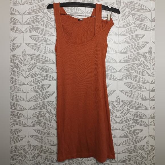 Monrow Ribbed Tank Dress Mini Asymmetrical Neckline - Picture 1 of 6